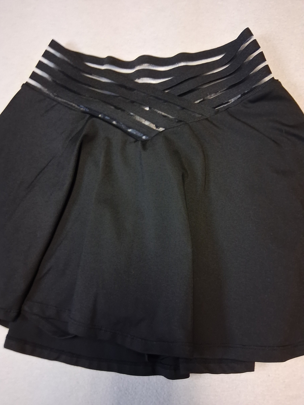 Black Flared Skirt (Skort) with Striped Waistband - Picture 4 of 7